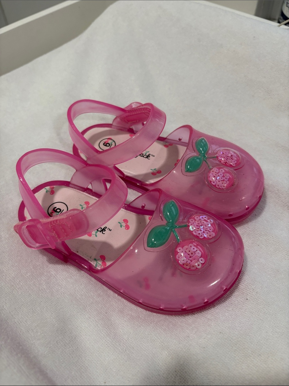 Cat & Jack Pink Jelly Sandals with Sequin Cherry Detail